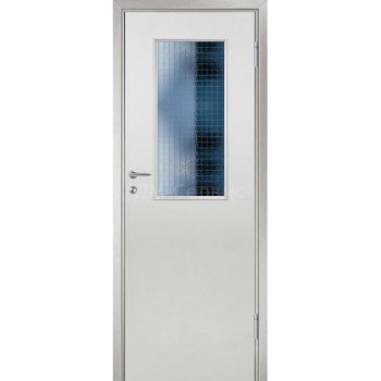 Дверной блок облицованный пластиком CPL (белый, с армированным стеклом)