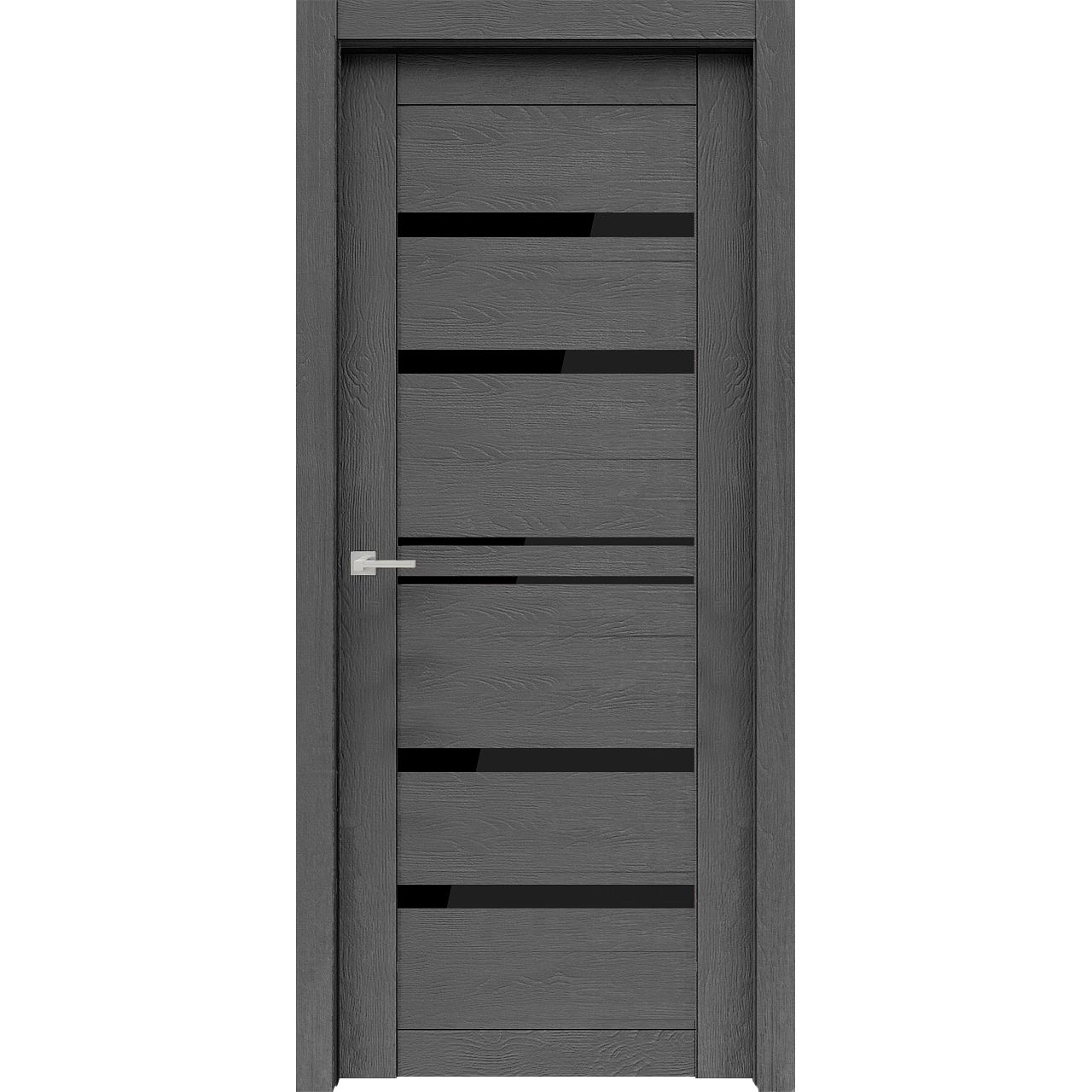 Межкомнатная дверь экошпон "Велюкс 01 Ясень грей" (стекло Лакобель чёрное)
