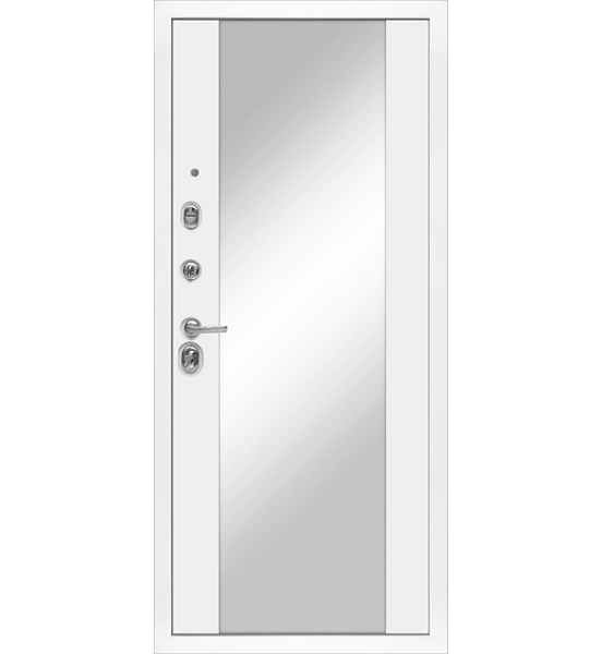 Входная металлическая дверь «МД-45» с зеркалом (белая матовая)