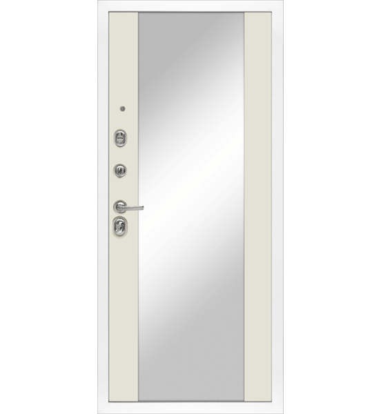 Входная металлическая дверь «МД-42» с зеркалом (белый софт)