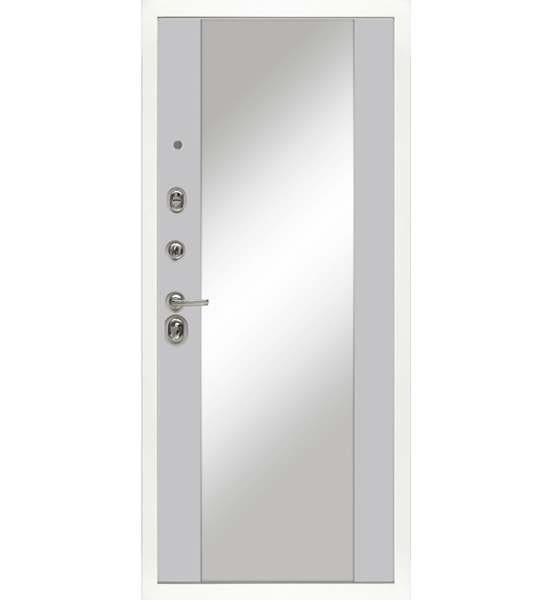 Входная металлическая дверь «МД-45» с зеркалом (белая матовая)