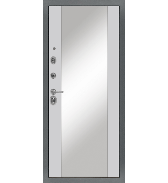 Входная металлическая дверь «МД-48» с зеркалом (белый софт)