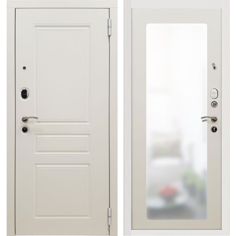 Металлическая входная дверь SD Prof-10 Троя белая большое зеркало